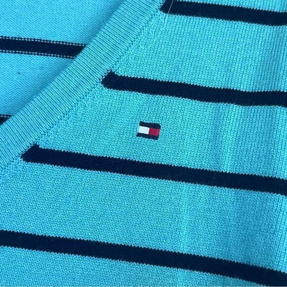 Tommy Hilfiger Stripped Sweater Pima Cotton Blend V-Neck Preppy Medium - Picture 4 of 7
